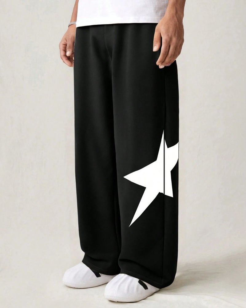 FLYNOFF Star Side Print Black Loose Fit Track Pant - Image 1